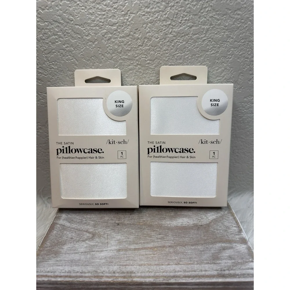 $20 🌙 Kitsch Satin Pillowcases King Size Ivory Pillowcase Lot of 2 NEW